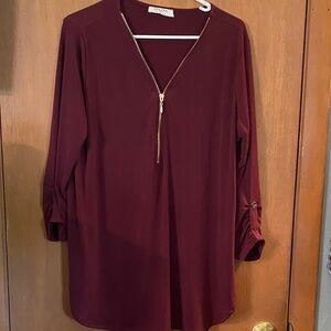 Zenana Women's Wine Zip Blouse